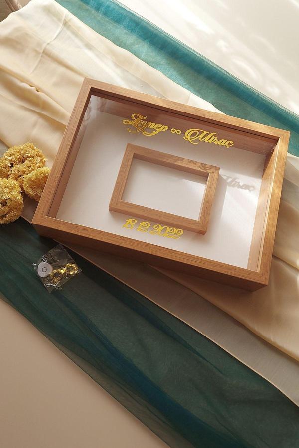 Verda Çerçeve 30X40 Cm Ledli Bambu Yatay Fotoğraf Alanlı Model Tasarım Gül Kutusu Anı Çerçevesi! Ayna Çerçeve! - Image 1