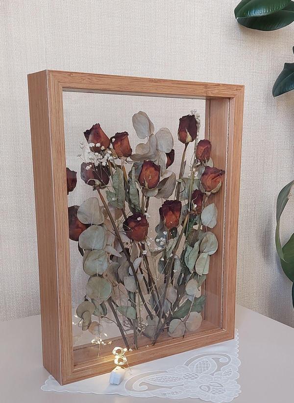 Verda Çerçeve Ledli Bambu 30X40 Cm Çift Yönlü Anı Çerçevesi! Gül Kutusu Şeffaf Gül Kutusu - Image 1