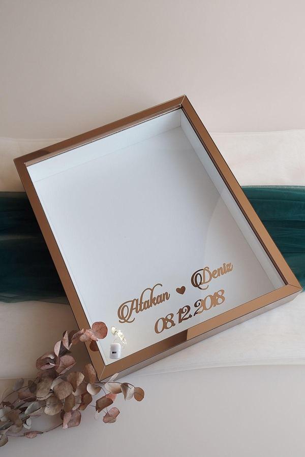 Verda Çerçeve 40X50 Cm Bronz Derin Anı Çerçevesi- Ledli Gül Kutusu-Beyaz Zemin! Yeni Moda Çerçeve - Image 1