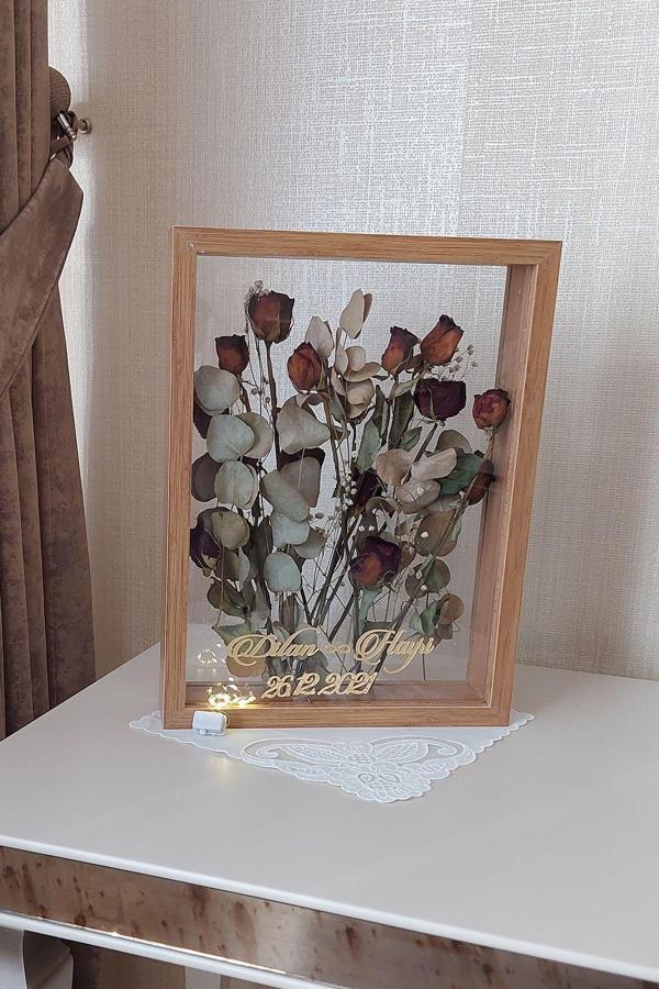 Verda Çerçeve Ledli Isimli 30X40 Cm Bambu Çift Yönlü Anı Çerçevesi! Gül Kutusu Şeffaf Gül Kutusu - Image 1