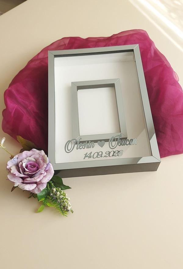 Hobicehayaller 25X35 Cm I?Simli Fotoğraf Bölümlü Anı Çerçevesi! Yeni Moda Gül Kutuları! Söz Çiçeği Tasarımı! - Image 1