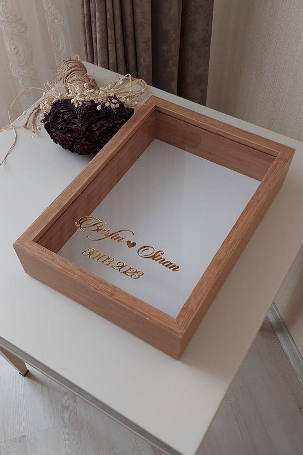 Verda Çerçeve Yeni Model 25X35 Cm Bambu Derin Gül Tasarım Çerçevesi! Gül Kutusu Anı Çerçevesi! Isimli - Image 1