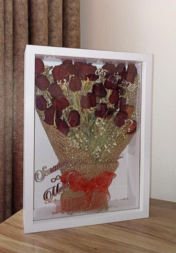 Verda Çerçeve 30X40 Cm Beyaz Derin Gül Anı Çerçevesi! Fotoğraf Çerçevesi! Gül Anı Çerçevesi-Gelin Buketleri Için - Image 1
