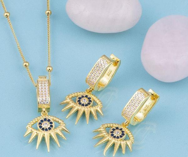 Gümüş Pazarım Altın Kaplama 925 Ayar Gümüş Top Zincirli Anka Kuşu Kolye Küpe Set - Image 1