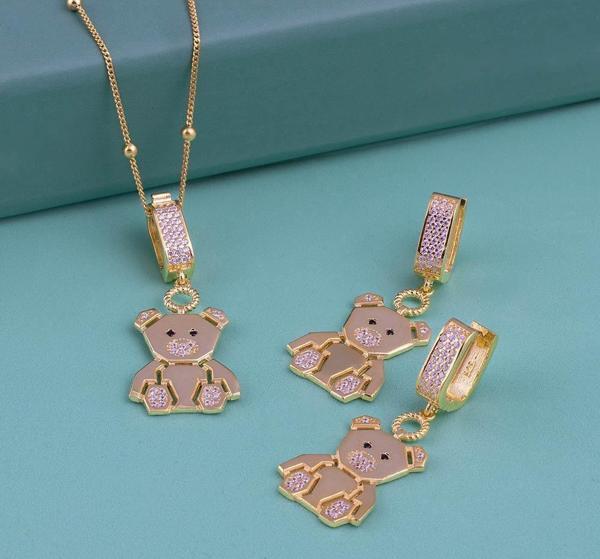 Gümüş Pazarım Altın Kaplama Panda Motifli 925 Ayar Gümüş Set - Image 1