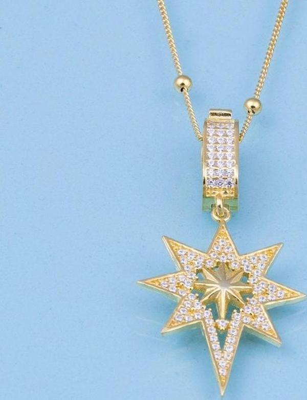 Gümüş Pazarım Altın Kaplama Top Zincirli 925 Ayar Gümüş Kutup Yıldızı Kolye - Image 1