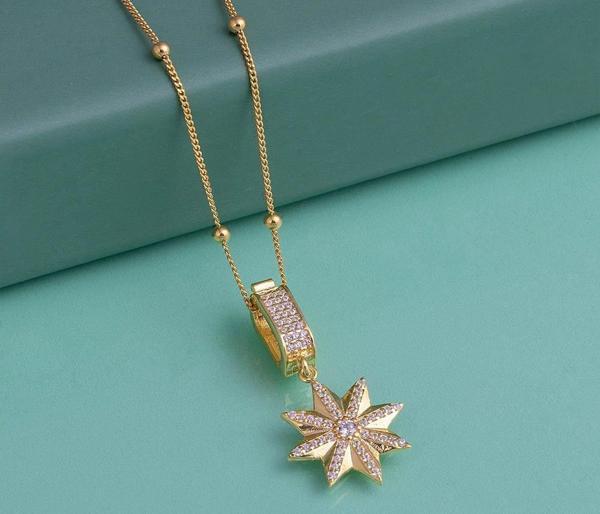 Gümüş Pazarım Altın Kaplama Top Zincirli 925 Ayar Gümüş Yıldız Kolye - Image 1