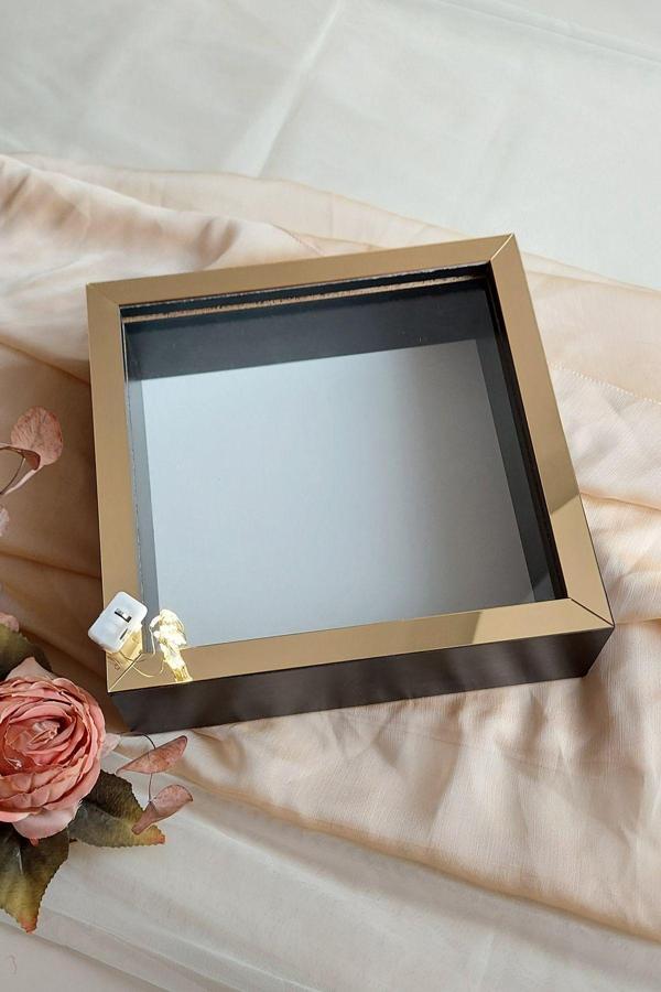 Verda Çerçeve 25X25 Cm Siyah-Gold Ledli Isimsiz Derin Gül Çerçevesi! Gül Kutusu! Hkmticaret - Image 1