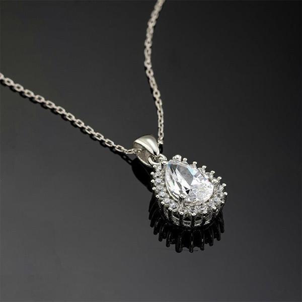 Gümüş Pazarım Zirkon Taşlı Damla Kesim Gümüş Kolye - Image 1