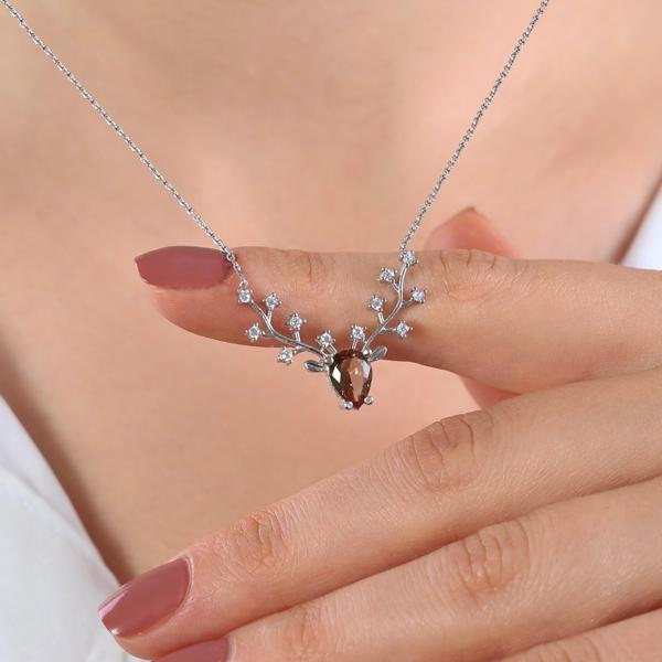 Gümüş Pazarım Damla Kesim Zultanit Taşlı Tasarım Gümüş Kolye - Image 1