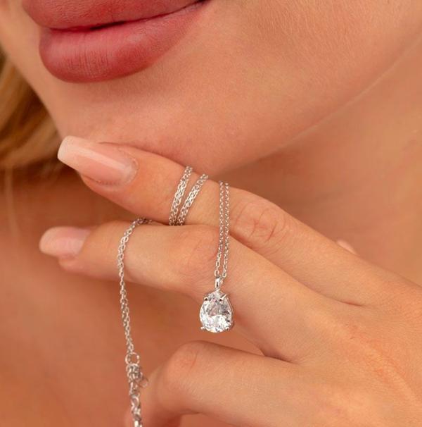 Gümüş Pazarım Damla Motifli Güneş Kolye - Image 1