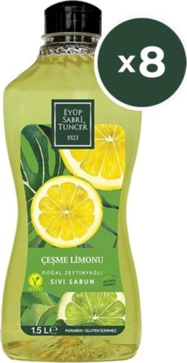 Eyüp Sabri Tuncer Doğal Zeytinyağlı Sıvı Sabun Çeşme Limonu Sıvı Sabun 1500 ml x 8 - Image 1