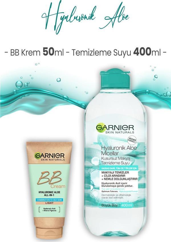 Garnier Micellar Temizleme Suyu Hyaluronik Aloe 400 ml ve BB Krem Açık Ton 50 ml - Image 1