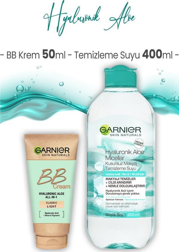 Garnier Micellar Temizleme Suyu Hyaluronik Aloe 400 ml ve BB Krem Açık Ton 50 ml - Image 1