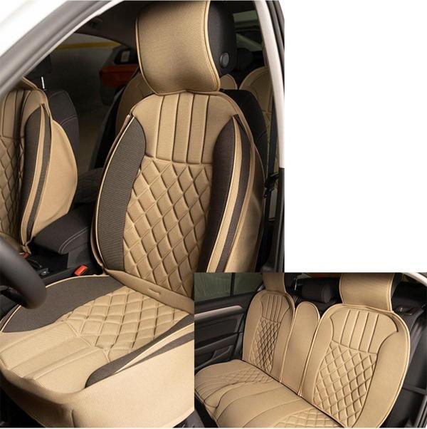 Toyota Land Crusier Lüx Oto Koltuk Minderi Ön Arka 5'li Set ELEGANCE Serisi Bej-Koyu Bej - Image 1