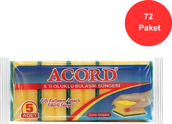 Acord 5 li Oluklu Bulaşık Süngeri 72 Paket - Image 1
