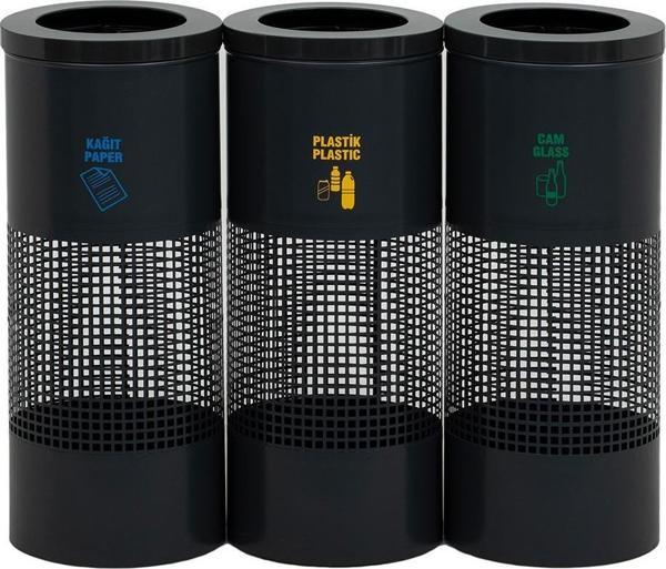 3 lü Metal Sıfır Atık Kutusu Geri Dönüşüm Çöp Kovası Kutusu - Image 1