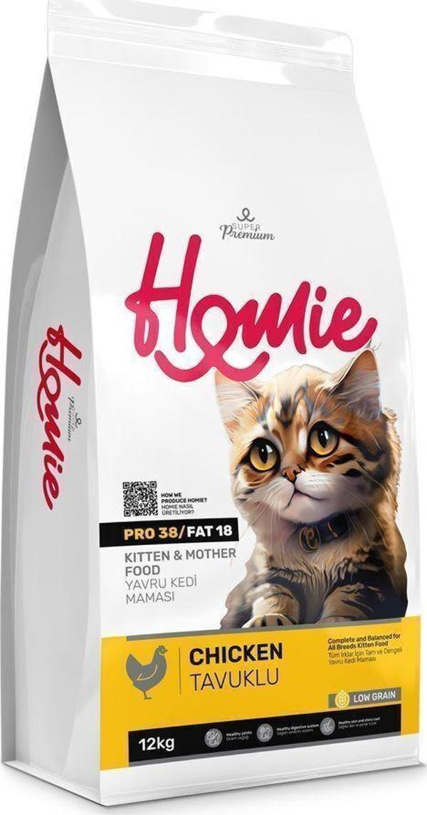 Homie Super Premium Düşük Tahıllı Tavuklu Yavru ve Anne Kedi Maması 12 Kg - Image 1