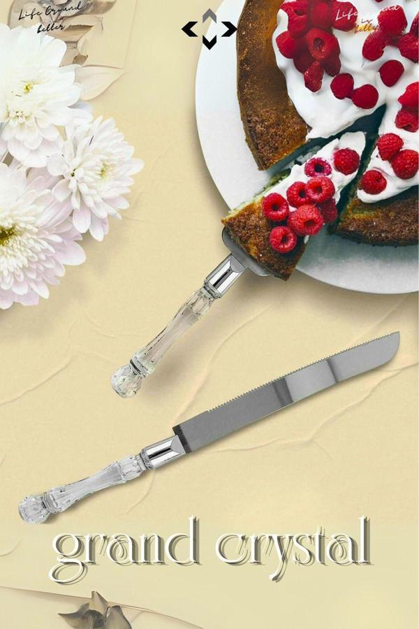 Liground Grand Crystal Pasta Servis Seti İkili Pizza Servis Seti Kristal Saplı Spatula Ve Bıçak Mutfak Takımı - Image 1