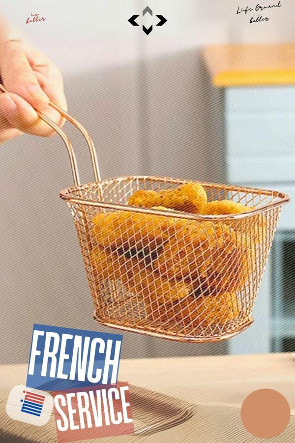 Liground 🍟1 Adet Patates Nugget Kızartma Servis Seti Mini Paslanmaz Çelik Servis Sepeti - Image 1