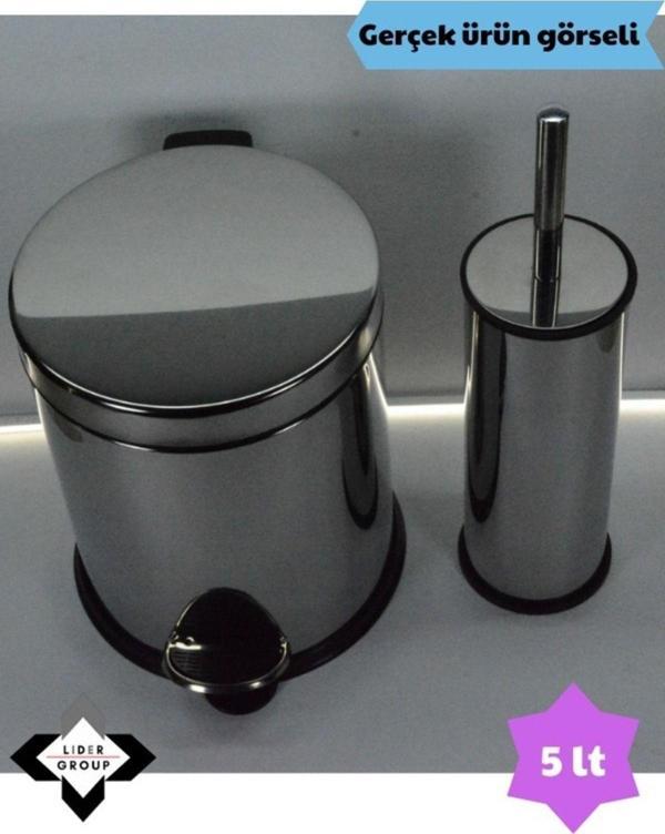Liground Paslanmaz Krom Akıllı Klozet Fırçası & 5Lt Pedallı Çöp Kovası Set - Image 1