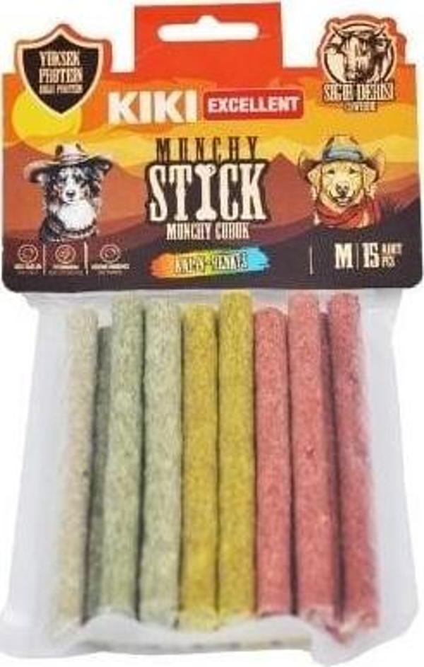 Kiki Excellent Kalın Munchy Sığır Derisinden Çubuk Kemik Köpek Ödülü 15 Adet Renkli - Image 1