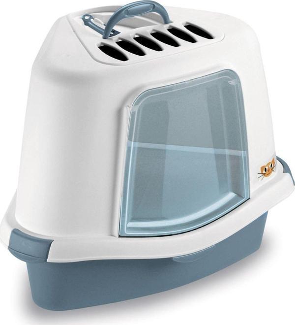 Stefanplast Sprint Corner Plus Kapalı Kedi Tuvaleti Beyaz/Mavi 56x40x14 Cm - Image 1