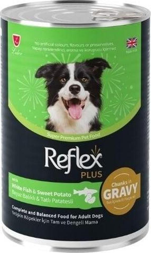 Reflex Plus Sos İçinde Beyaz Balıklı ve Tatlı Patatesli Yetişkin Konserve Köpek Maması 400 Gr - Image 1