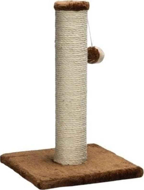 Beeztees Peluş Top Oyuncaklı Kedi Tırmalama Direği 30x30x45 Cm Kahverengi - Image 1