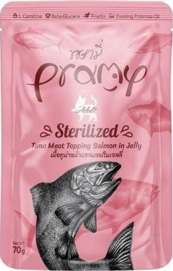 Pramy Sterilized Jöle İçinde Somonlu ve Ton Balıklı Pouch Kısır Konserve Kedi Maması 70 Gr - Image 1
