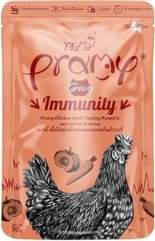 Pramy Indoor Sos İçinde Tavuklu Balkabaklı ve Havuçlu Pouch Yetişkin Konserve Kedi Maması 70 Gr - Image 1
