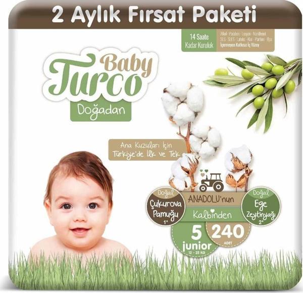 Baby Turco Bebek Bebek Bezi 2 Aylık Paket 5 Numara 12-25 kg 240 Adet - Image 1