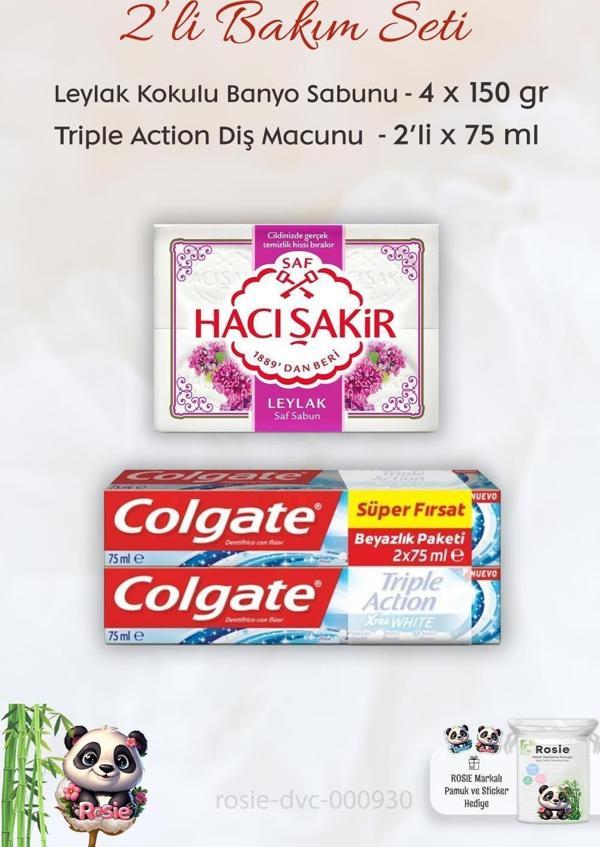 Colgate  Extra White Diş Macunu 2 x 75 ml,  H. Şakir Leylak Kokulu Banyo Sabunu 4 x 150 gr ve ROSIE - Image 1