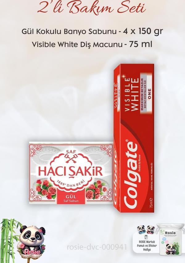 Colgate Visible White Diş Macunu 75 ml, H. Şakir Gül Kokulu Banyo Sabunu 4 x 150 gr ve ROSIE - Image 1