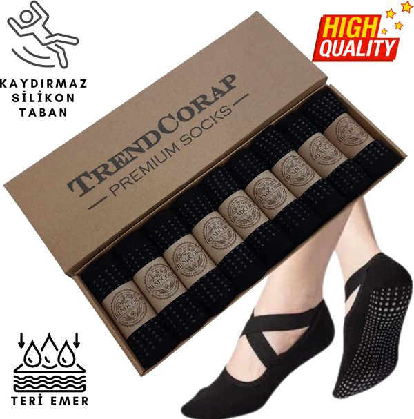 Premium Kadın Kaydırmaz Silikon Baskı Tabanlı Pilates Yoga Fitness Bale Dans Aktivite Çorabı 9'lu - Image 1