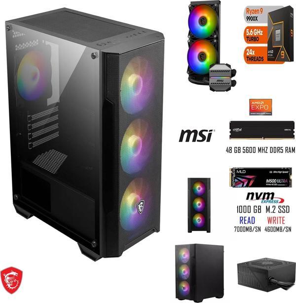 AMD RYZEN 9 9900X 48 GB RAM 1 TB SSD SIVI SOĞUTMA MSİ PC  - Image 1