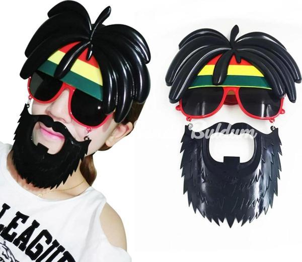 Rasta Peruklu Rasta Sakallı Bob Marley Bıyıklı Parti Gözlüğü 27x18 Cm - Image 1