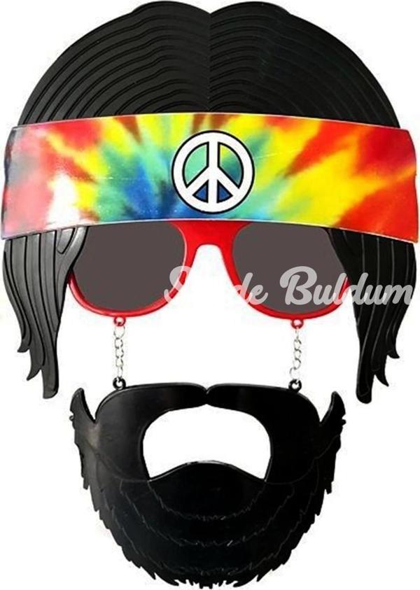 Siyah Saçlı Bandana Tasarımlı Hippi Parti Gözlüğü 26x18 Cm - Image 1