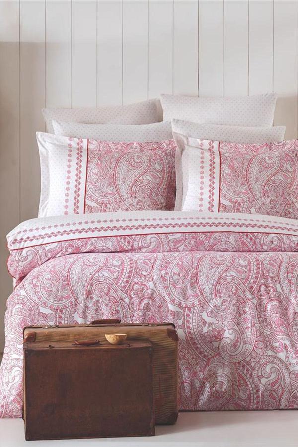 Çift Kişilik Nevresim Takımı Pamuklu Vintage Pembe Paisley - Image 1