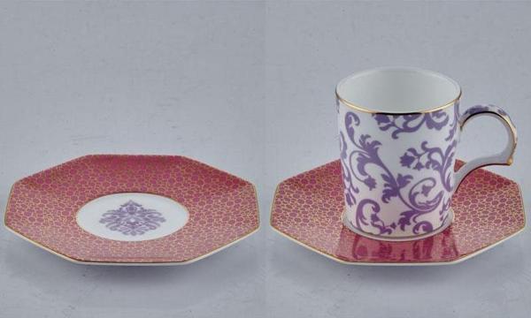Tea Delight Blooming Barok Pembe 2'li Kahve Fincanı ve Tabağı Seti - Image 1