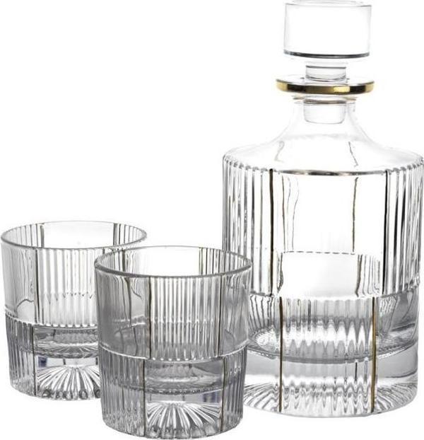 Mikasa Moor Gold Çizgili Cam Viski Seti 3Prç 950ml-280ml - Image 1
