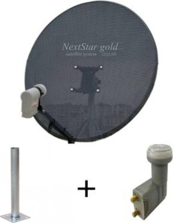 Next Nextstar Gold 80 Cm Delikli 0 - 6 Mm. Gri Renk Ofset Çanak Anten - 2'Li Lnb - 45 Cm Montaj Borusu - Image 1