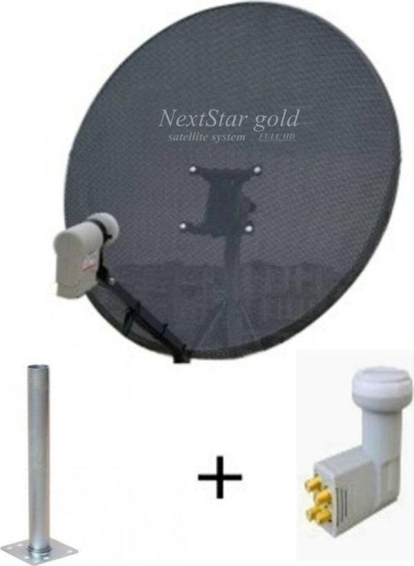 Next Nextstar Gold 80 Cm Delikli 0 - 6 Mm. Gri Renk Ofset Çanak Anten - 4'Lü Lnb. 45 Cm Montaj Borusu - Image 1