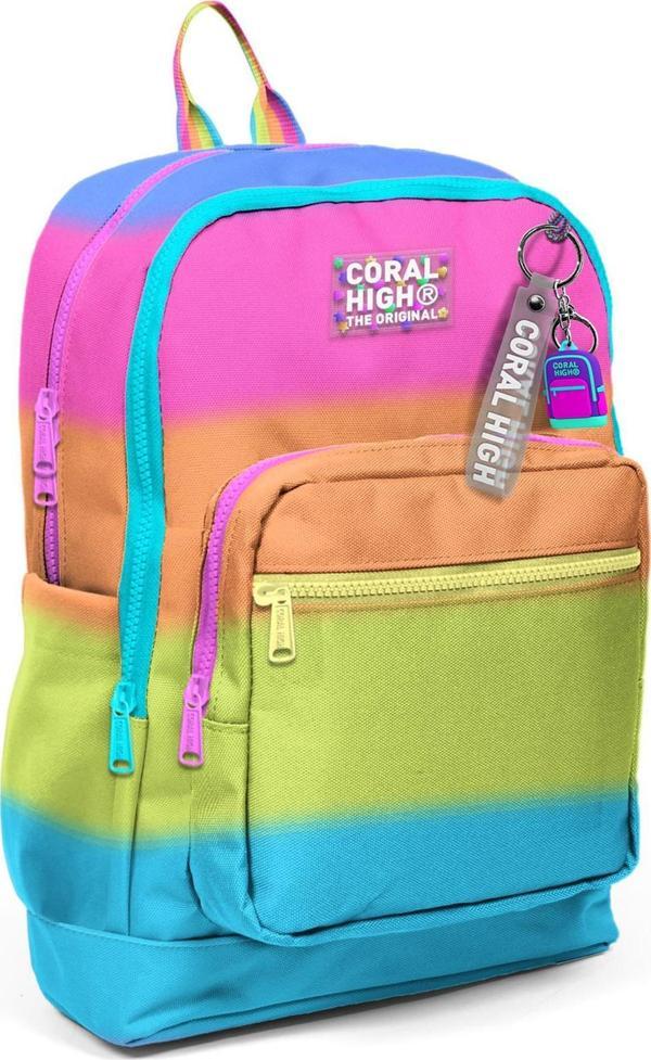 Coral High Kids Renkli Çizgili Dört Bölmeli Okul Sırt Çantası 23770 - Image 1