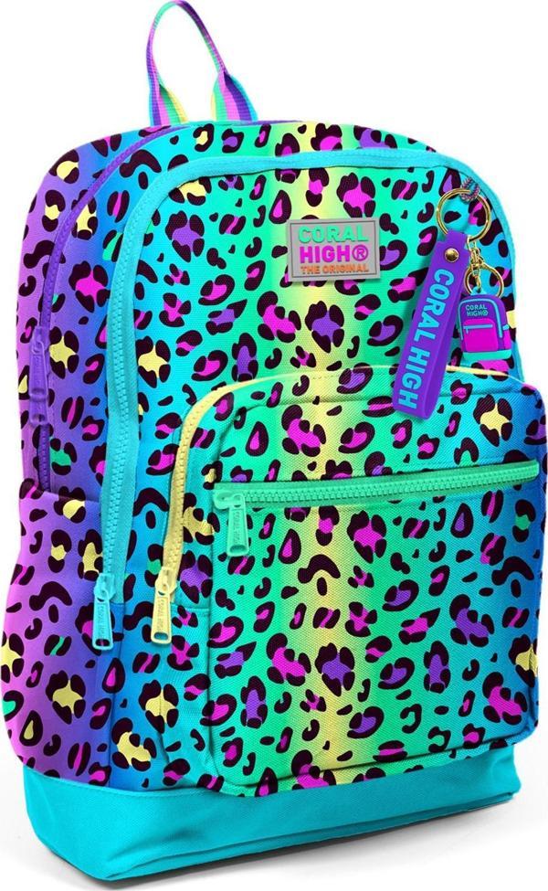 Coral High Kids Renkli Leopar Desenli Okul Sırt Çantası 23769 - Image 1