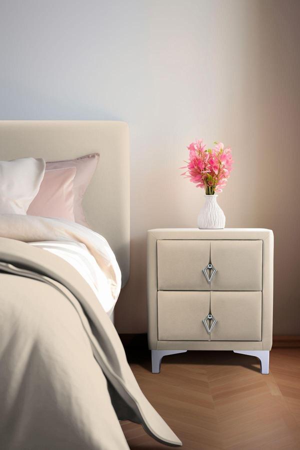 Gazzini Furniture Harmony Silver İki Çekmeceli Krem Komodin Yatak Odası 2 Kapaklı Komodin - Image 1