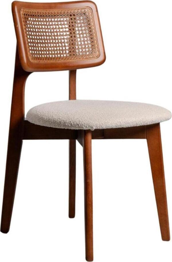 Gazzini Furniture Zeus Beyaz Teddy Hazeranlı Ceviz Ahşap Bohem Sandalye - Image 1