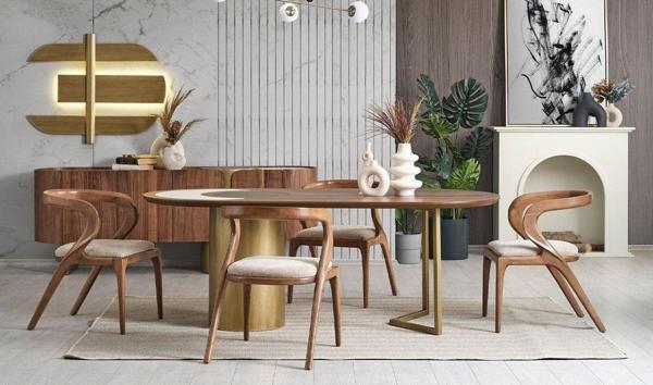 Gazzini Furniture Akrep Krem Kumaş Natural Ahşap Sandalye - Image 1