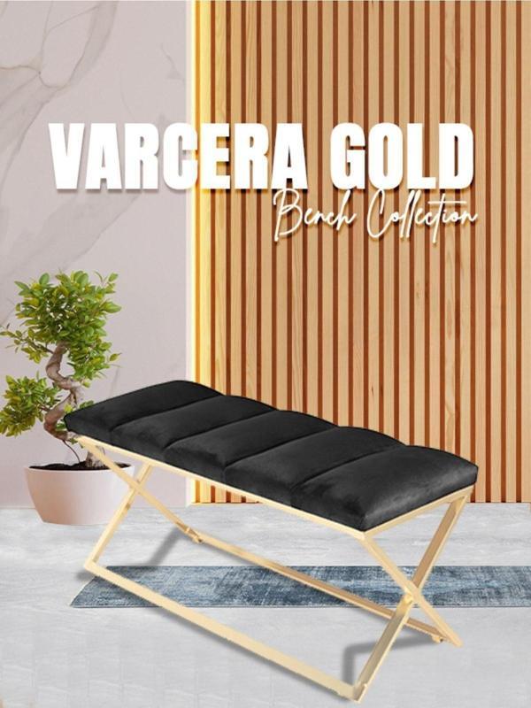 Gazzini Furniture Varcera Gold Sliced Bench Çapraz Metal Ayaklı Dilimli Model Antrasit Puf - Image 1