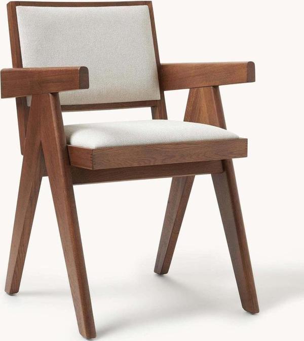 Gazzini Furniture Kalmar Beyaz Kumaş Ceviz Ahşap Sandalye - Image 1